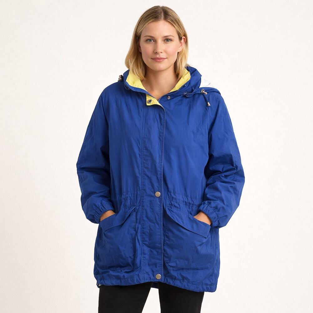 Vintage 80s London Fog Yellow and Blue Winter Coat Jacket Double Zipper Size M